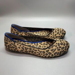 Rothy's The Flat Spotted Leopard Animal Print Size 8 Round Toe Tan Knit Retired
